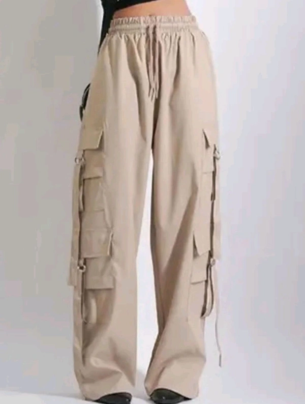 Women’s Cargo Pants Loose Fit Baggy Trousers with Pockets | High Waist Wide Leg Streetwear Joggers | Casual Cargo Polyester Pants - XXXL, Cream