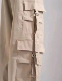 Women’s Cargo Pants Loose Fit Baggy Trousers with Pockets | High Waist Wide Leg Streetwear Joggers | Casual Cargo Polyester Pants - XXXL, Cream