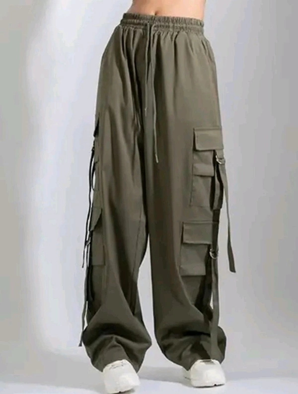 Women’s Cargo Pants Loose Fit Baggy Trousers with Pockets | High Waist Wide Leg Streetwear Joggers | Casual Cargo Polyester Pants - XXXL, Green