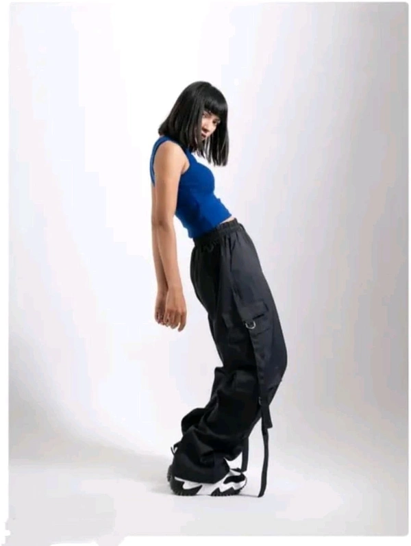 Women’s Cargo Pants Loose Fit Baggy Trousers with Pockets | High Waist Wide Leg Streetwear Joggers | Casual Cargo Polyester Pants - 4XL, Black