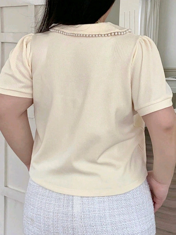 Korean Style Cream Color With Designer Collar Style For Beautiful Women | Casual Wear | Party Wear - M, ECRU WHITE