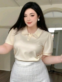 Korean Style Cream Color With Designer Collar Style For Beautiful Women | Casual Wear | Party Wear - M, ECRU WHITE