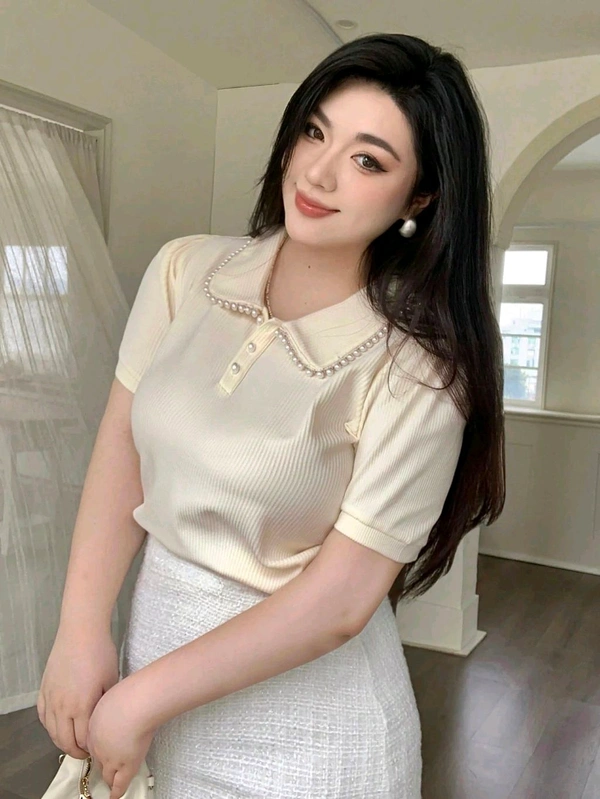 Korean Style Cream Color With Designer Collar Style For Beautiful Women | Casual Wear | Party Wear - M, ECRU WHITE