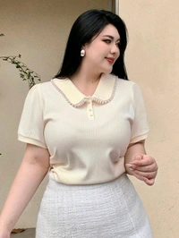 Korean Style Cream Color With Designer Collar Style For Beautiful Women | Casual Wear | Party Wear - M, ECRU WHITE