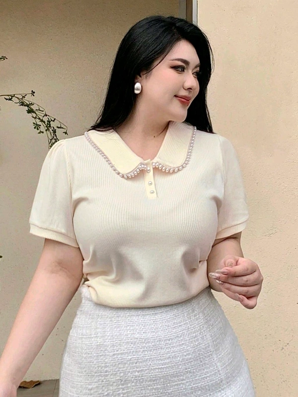 Korean Style Cream Color With Designer Collar Style For Beautiful Women | Casual Wear | Party Wear - M, ECRU WHITE