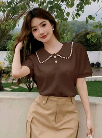 Korean Style Cream Color With Designer Collar Style For Beautiful Women | Casual Wear | Party Wear - M, Coffee