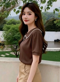 Korean Style Cream Color With Designer Collar Style For Beautiful Women | Casual Wear | Party Wear - XL, Coffee