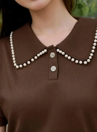 Korean Style Cream Color With Designer Collar Style For Beautiful Women | Casual Wear | Party Wear - XL, Coffee