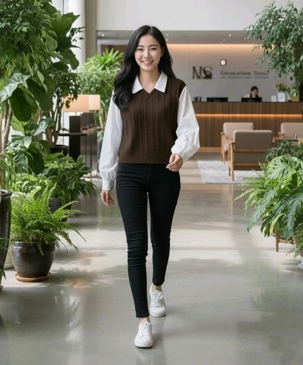 Women's Collar Long Sleeve Shirt Ribbed Knit 2 in 1 Blouse Crop Top - M, Brown