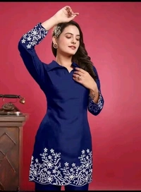 Women's Floral Embroidered Kurta Set with Pants, Maroon, 3/4 Sleeve - XS, Blue