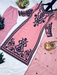 Marvelous White Color Thread Work Salwar Suit - L, pink Daisy