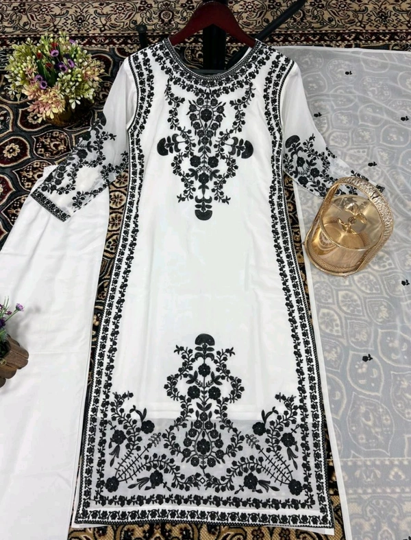 Marvelous White Color Thread Work Salwar Suit - M, White