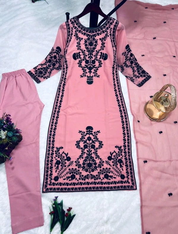 Marvelous White Color Thread Work Salwar Suit - M, pink Daisy