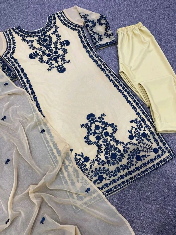 Marvelous White Color Thread Work Salwar Suit - s, Light Gry