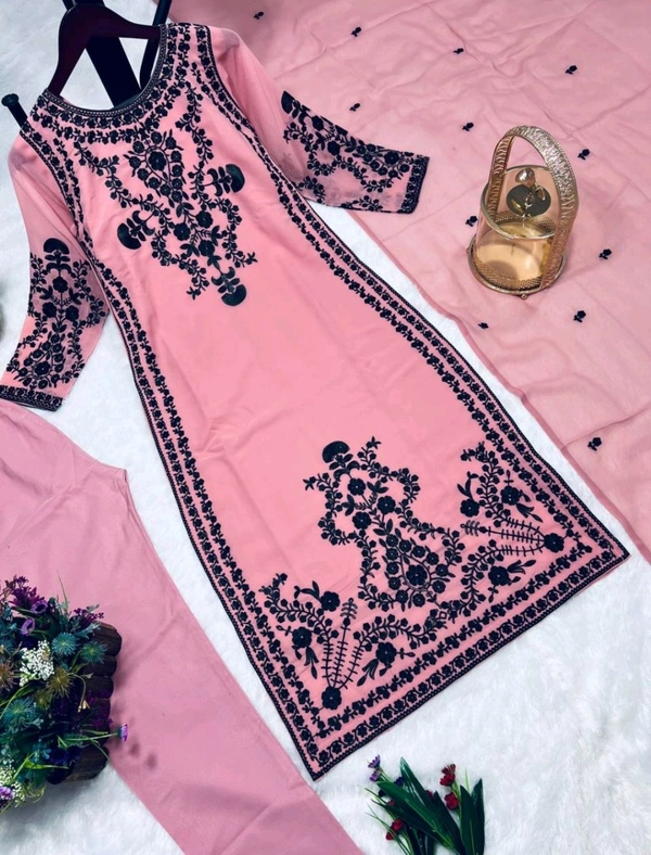 Marvelous White Color Thread Work Salwar Suit - XL, pink Daisy