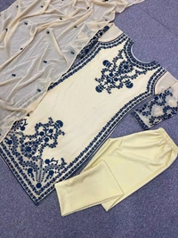 Marvelous White Color Thread Work Salwar Suit - XXL, Light Gry