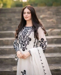 Marvelous White Color Thread Work Salwar Suit - XXXL, White