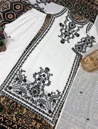 Marvelous White Color Thread Work Salwar Suit - XXXL, White