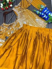 Lehenga Choli Indo-Western Draped Set For Womens And Girls Ready To Wear Hevay Rangoli Silk Fabric With Work Multi Thread Embroidery Sequence Work
- Free Size, Mustard