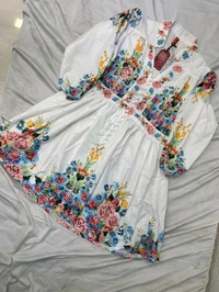 Western Dress for Women| Floral Printed Full Sleeve Rayon Blend Western Dress for Women | Round Neck A-Line Dress for Women(White Pack of 1) - M, White