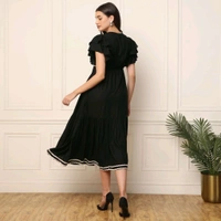 Women's Solid Rayon Fit and Flare Midi Dress for Woman Festive Fancy|Casual Trending Stylish Long One Piece Dresses Women Western (Black)
- XXL, Black