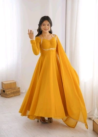 Women’s Chanderi Anarkali Suit Set with Dupatta | Elegant Festive Ethnic Outfit - L, Gold