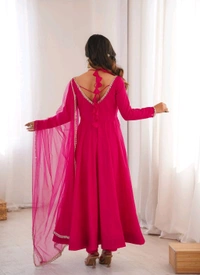 Women’s Chanderi Anarkali Suit Set with Dupatta | Elegant Festive Ethnic Outfit - S, Cerise Red