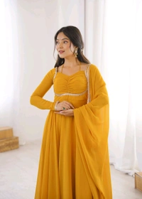 Women’s Chanderi Anarkali Suit Set with Dupatta | Elegant Festive Ethnic Outfit - XS, Gold