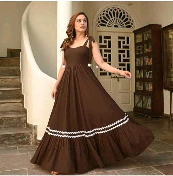 Women's Solid V-Neck A-Line Maxi Western Dress for Women | Sleeveless Party Outfit Midi Dress - L, Brown
