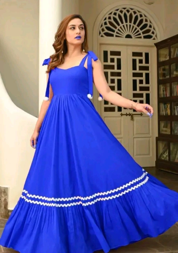 Women's Solid V-Neck A-Line Maxi Western Dress for Women | Sleeveless Party Outfit Midi Dress - M, Blue