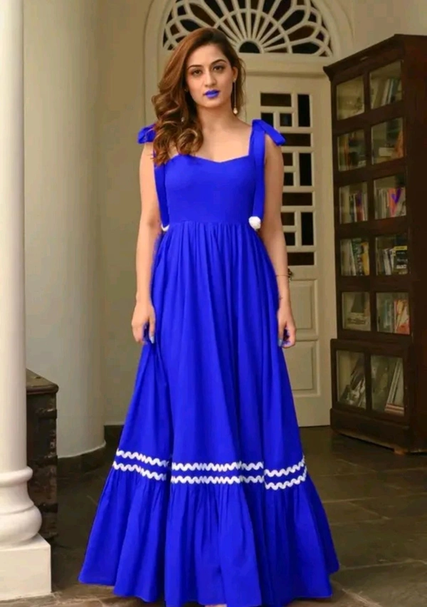 Women's Solid V-Neck A-Line Maxi Western Dress for Women | Sleeveless Party Outfit Midi Dress - M, Blue