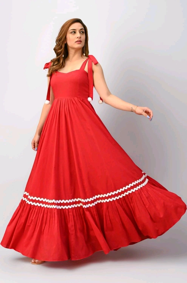 Women's Solid V-Neck A-Line Maxi Western Dress for Women | Sleeveless Party Outfit Midi Dress - S, Red