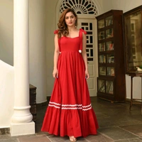 Women's Solid V-Neck A-Line Maxi Western Dress for Women | Sleeveless Party Outfit Midi Dress - XL, Red