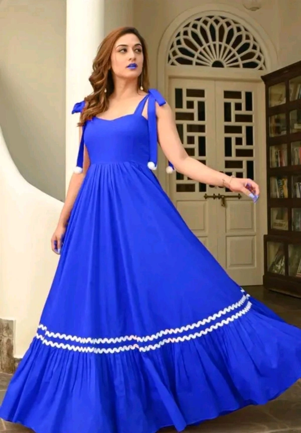 Women's Solid V-Neck A-Line Maxi Western Dress for Women | Sleeveless Party Outfit Midi Dress - XL, Blue