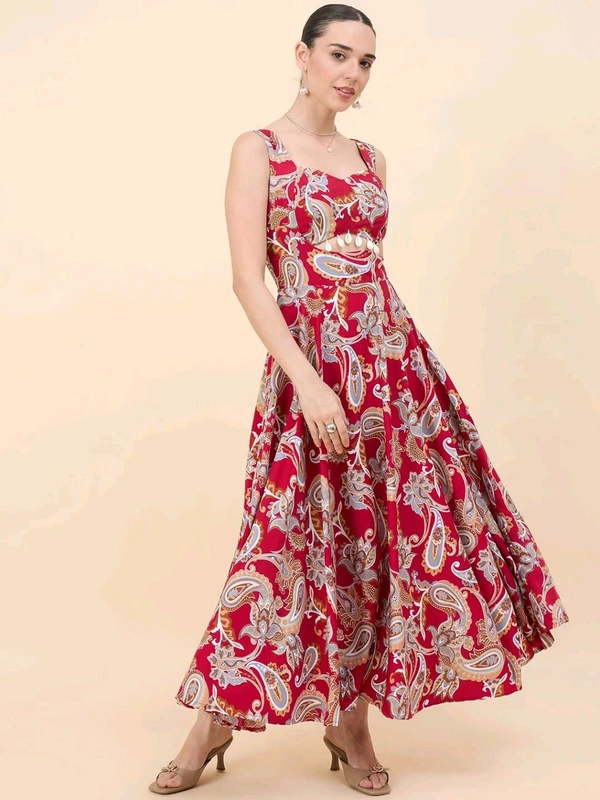 Women Ethnic Motifs Printed Cut-Outs Crepe Fit & Flare Dress - L, Shiraz