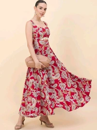 Women Ethnic Motifs Printed Cut-Outs Crepe Fit & Flare Dress - L, Shiraz