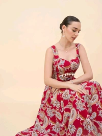 Women Ethnic Motifs Printed Cut-Outs Crepe Fit & Flare Dress - L, Shiraz
