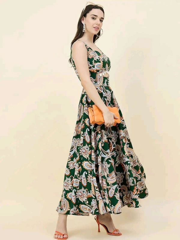 Women Ethnic Motifs Printed Cut-Outs Crepe Fit & Flare Dress - L, Bottle Green