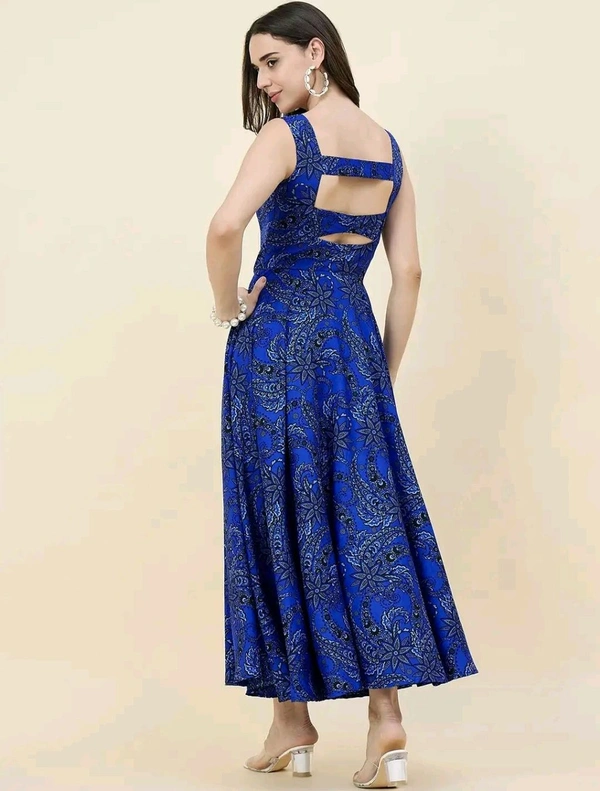 Women Ethnic Motifs Printed Cut-Outs Crepe Fit & Flare Dress - M, Blue
