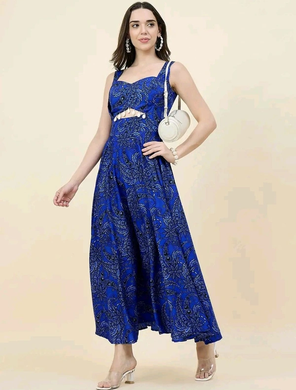 Women Ethnic Motifs Printed Cut-Outs Crepe Fit & Flare Dress - M, Blue