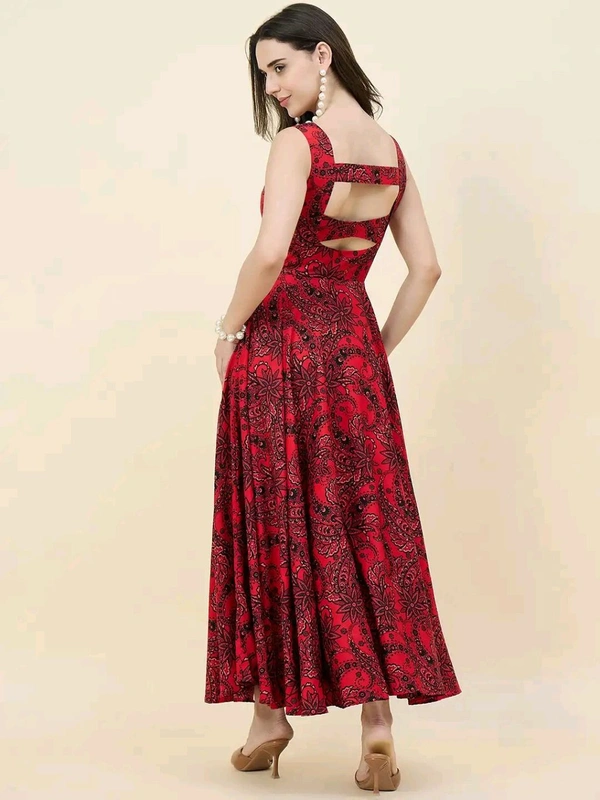 Women Ethnic Motifs Printed Cut-Outs Crepe Fit & Flare Dress - M, Red