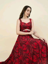 Women Ethnic Motifs Printed Cut-Outs Crepe Fit & Flare Dress - M, Red