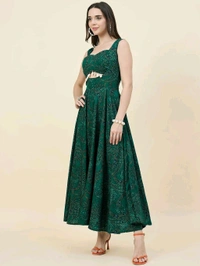 Women Ethnic Motifs Printed Cut-Outs Crepe Fit & Flare Dress - M, Dark Green