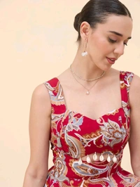 Women Ethnic Motifs Printed Cut-Outs Crepe Fit & Flare Dress - M, Shiraz