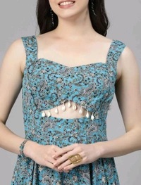 Women Ethnic Motifs Printed Cut-Outs Crepe Fit & Flare Dress - S, Nevy Blue