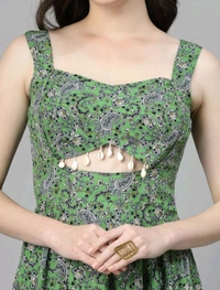 Women Ethnic Motifs Printed Cut-Outs Crepe Fit & Flare Dress - S, Green