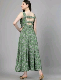 Women Ethnic Motifs Printed Cut-Outs Crepe Fit & Flare Dress - S, Green