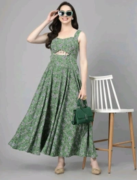 Women Ethnic Motifs Printed Cut-Outs Crepe Fit & Flare Dress - S, Green