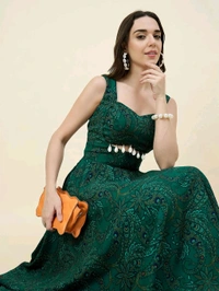 Women Ethnic Motifs Printed Cut-Outs Crepe Fit & Flare Dress - S, Dark Green