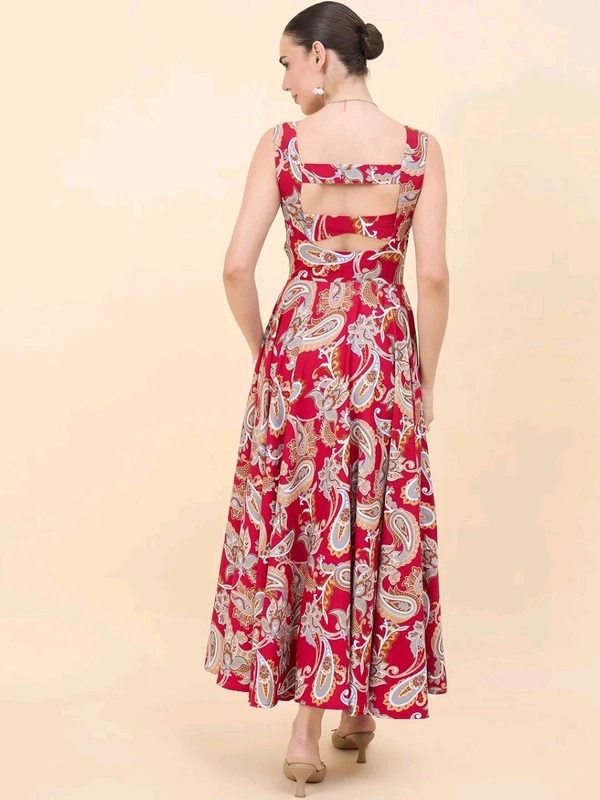 Women Ethnic Motifs Printed Cut-Outs Crepe Fit & Flare Dress - S, Shiraz